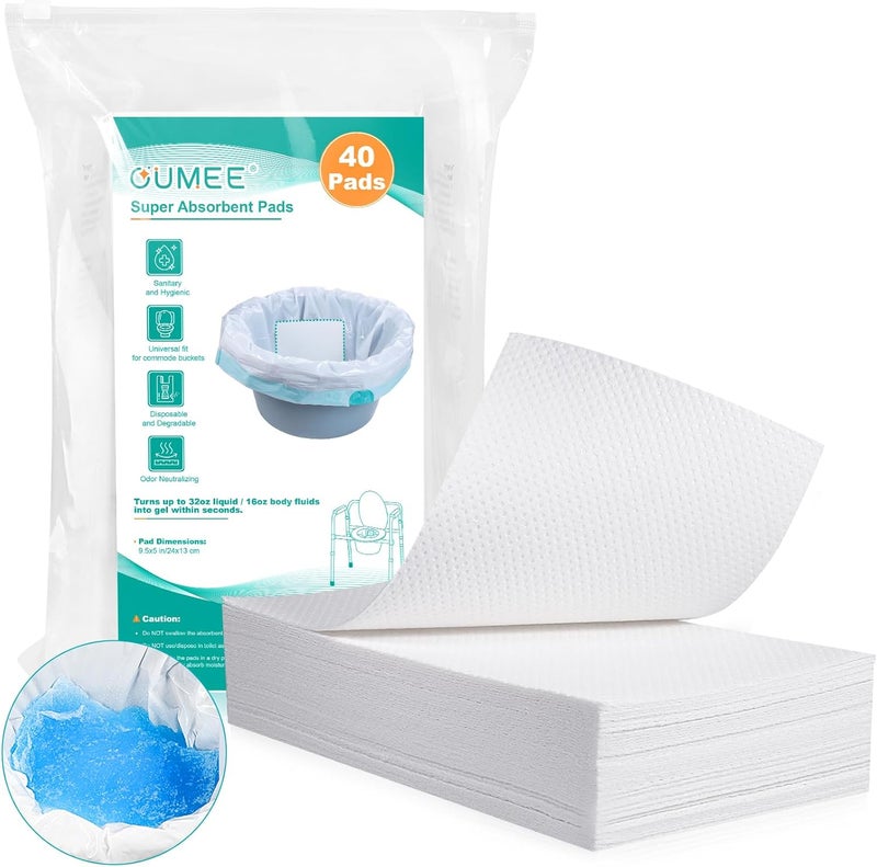 OUMEE 40 Count Absorbent Commode Pads for Bedside Commode Bucket, Commode Liners Pads with Absorbent Gel, Potty Liner Pads for Adults Portable Toilet Bags Bedpans - Image 1